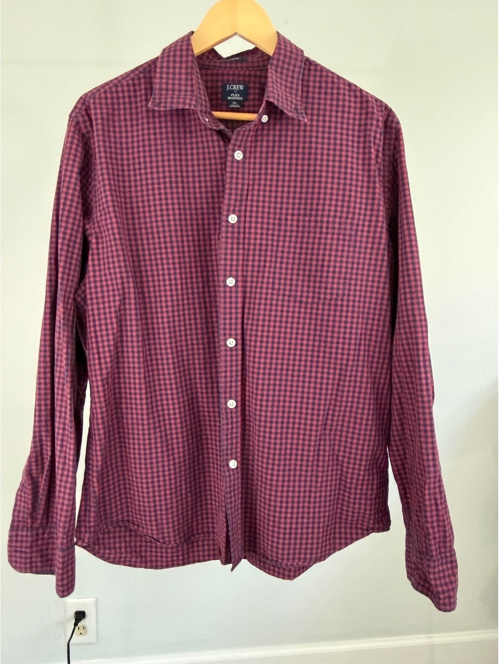 J.Crew Flex Washed Men’s XL Slim Fit Red Navy Gingham Button Down Shirt
